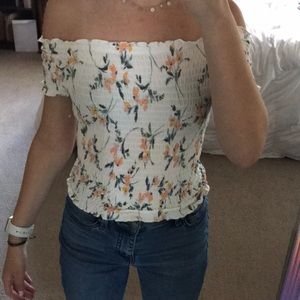 floral white off the shoulder crop top